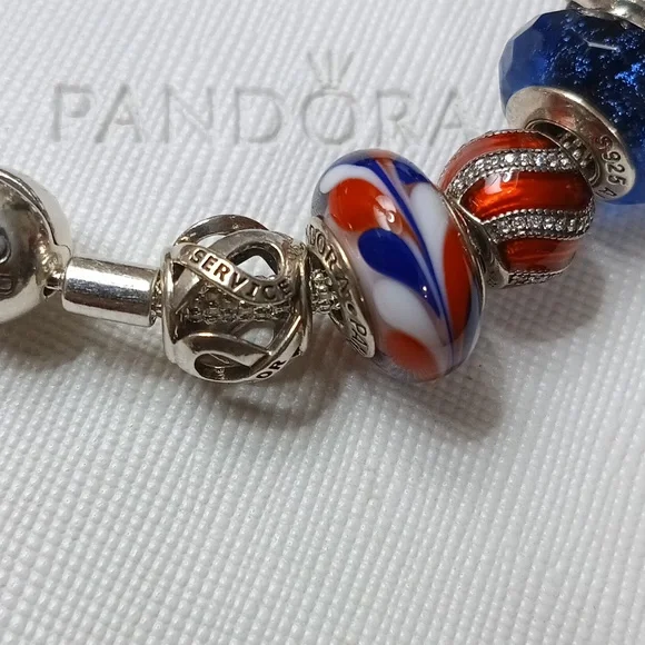 Pandora Vintage Stirling Silver Red White And Blue Mesh Bracelet - Picture 6 of 9